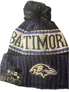 Baltimore Ravens New Era Fleece Knit Pom Hat Beanie NFL OnField AUTHENTC NWT - Picture 1 of 5