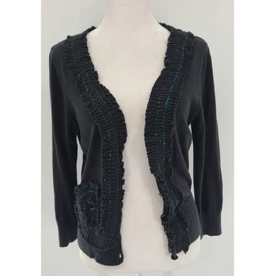 Cárdigan suéter Sparrow para mujer con volantes talla M negro verde detalle de puntada Foto 1 de 4