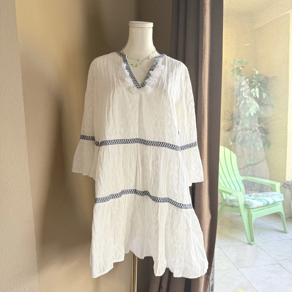 Vestido de encubrimiento Tommy Bahama para mujer blanco bordado de algodón talla L Foto 1 de 4