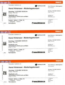 HANSI HINTERSEER - MUTTERTAGSKONZERT 2025 - 3 TICKETS, 2. REIHE, LOHR AM MAIN - Bild 1 von 1