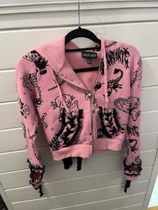 Dolls Kill Current Mood Babe Breaking Tradition Bunny Print Pink Hoodie XS - Picture 1 of 5