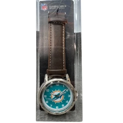 Reloj deportivo clásico Miami Dolphins para hombre cuero marrón Sparo mercancía de la NFL Foto 1 de 4