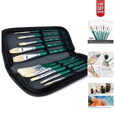 Versatile 10-Pc Professional Paint Brush Set with Hog Bristles and Green Handles - image 1 of 4