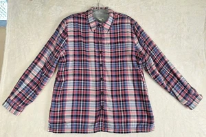 LL Bean Fleece gefüttertes Flanellhemd Damen M rosa blau kariert Outdoor Chore MANGEL - Bild 1 von 13