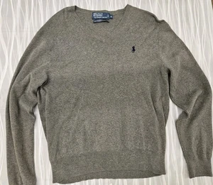 Polo Ralph Lauren Sweater Mens Medium Gray 100% Prima Cotton Preppy Crew Neck - Picture 1 of 6
