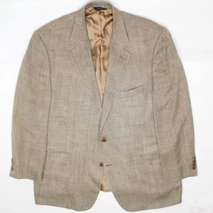 Brooks Brothers Sport Mantel Herren 46R Braun Beige Fischgrät Seide Wolle Leinen Italy - Bild 1 von 11