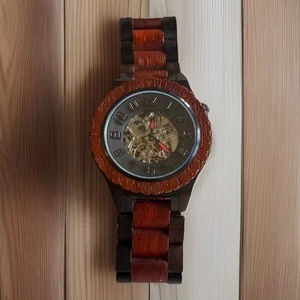 JORD WOOD WATCH MENS - Black And Rosewood Color Clear Movements On Both Sides - Picture 1 of 8