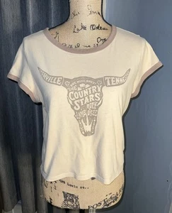 Hollister Nashville Womans Knit Cotton Crewneck Crop T Shirt Tan Large - Picture 1 of 13
