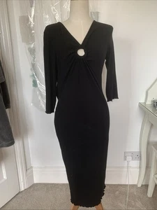New Look Black Jersey Dress With Front Key Hole Detail Size 16 - Picture 1 of 5