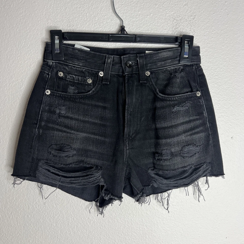 "Pantalones cortos Rag & Bone para mujer 23 negros denim desgastados Maya tiro alto entrepierna de 2,5""" Foto 1 de 4