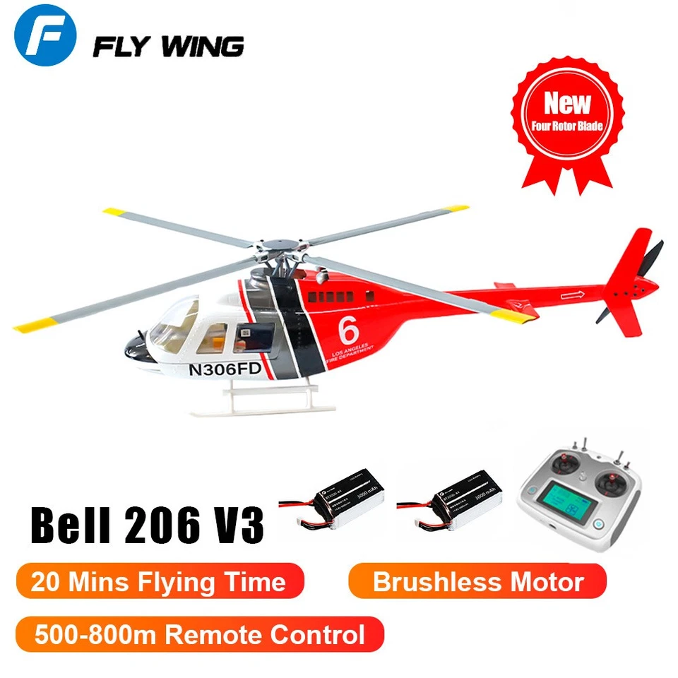 FlyWing Bell 206 V3 RC Helicopters 1:16 6CH Brushless GPS Hovering RTF Aircraft - Image 1 of 4