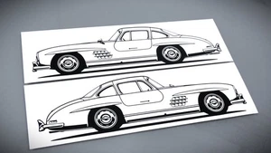 Aufkleber Set Silhouette Mercedes 300SL Flügeltürer L+R 214x58mm Schwarz Glanz - Bild 1 von 21