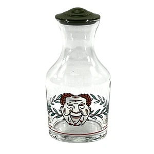 Greek Face Libbey Carafe Personal Size Laurel Leaves Green Lid Small Vintage - Picture 1 of 12