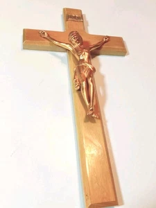 Crucifixion Vintage Jesus On Cross Wall Crucifix Wood & Metal 13 X 6.75"  - Picture 1 of 5