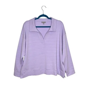 T by Talbots helllila kuscheliger Crush Johnny Kragen Pullover Oberteil UPF 50 Größe 1X - Bild 1 von 12