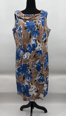 Karin Stevens Dress Women 16 Brown Blue Floral Sleeveless Vintage Coastal Summer - Image 1 of 4