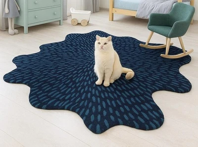 Rug | Amoeba blue dot rug | Wool rug | Hand Tufted Rug | area rug | Designer Rug - Image 1 of 3
