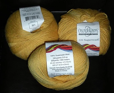 3 SKEINS CASCADE YARNS 220 SUPERWASH DAFFODIL - Image 1 of 2