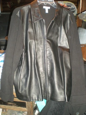 Chaqueta de punto y cuero genuino negra Charter Club para mujer, XL Foto 1 de 2