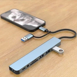 8 in1 Multiport Type C 3.5MM audio interface Adapter USB 3.0 Cable Hub - Afbeelding 1 van 5