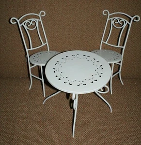 Vintage Doll Bistro Pierce Metal Table & 2 Chairs Set Fast Shipping - Picture 1 of 8