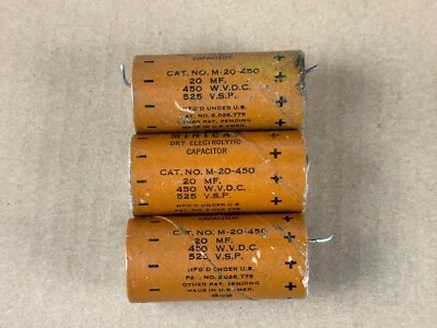 ¡3 condensadores de papel axiales minicapa solares 20 uf 450v 1958 vintage para amplificadores de guitarra! Foto 1 de 4