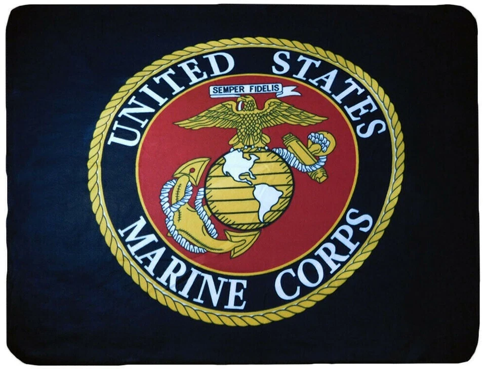 TWC USMC MARINE CORPS Black 50x60 Polar Fleece Blanket Throw OFFICIALLY LICENSED