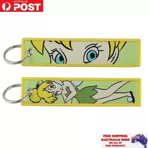 Peter Pan Tinker Bell Keychain Keyring Double Sided Embroidered Key Tag Gift - Picture 1 of 1