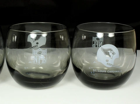 4 ST LOUIS CARDINALS NFL Glasses 1971-73 Football 10oz Gray Roly Poly Whiskey Cover