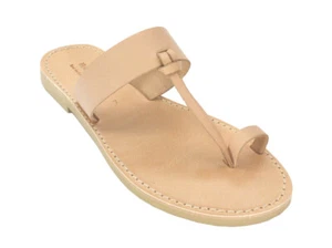 Ancient Greek Leather Sandals Handmade Toe-Ring Slide Roman Flat Womens Shoes - Picture 1 of 4