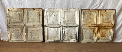 Lot of 3 Antique Tin Ceiling  2' x 2' Shabby Tile 24" SQ Chic VTG Crafts 127-23A Cover