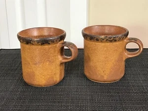 Vintage McCoy #1412 Pottery Canyon Mesa Brown Coffee Cup Mug Set Of 2 - Picture 1 of 5