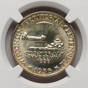 1936 - Wisconsin Commemorative Half Dollar - NGC MS67 - SUPER TONED GEM STUNNER! - Picture 1 of 4