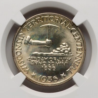 1936 - Wisconsin Commemorative Half Dollar - NGC MS67 - SUPER TONED GEM STUNNER! - Image 1 of 4