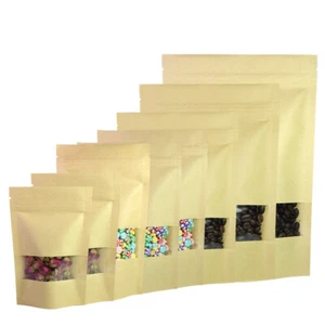 Bolsas de sellado con cremallera de pie marrones Kraft/plata/kraft con ventana transparente variedad tamaños QTY - Imagen 1 de 10