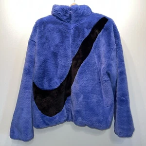 Nike Sportswear Oversized Swoosh Faux Fur Full Zip Jacket Women's Medium Purple - Picture 1 of 8