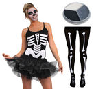Ladies Skeleton Costume Halloween Tutu Dress Sexy Tights Face Paint Fancy Dress