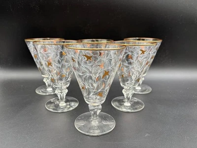 Set of 6 ~ Libbey "ROYAL FERN" Gold Etched ~ Cocktail Glasses  ~ 4" Tall - Image 1 of 4