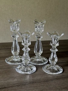 Vintage Kristall Tulpe Kerzenständer Kerzenständer 4er Set - zwei passende Paare - Bild 1 von 14