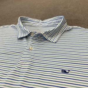 Vineyard Vines Poloshirt Herren 2XL blau weiß gestreift Performance Golf Wal Logo - Bild 1 von 9