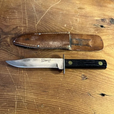 Vintage 1960's Utica Sportsman USA 9” Hunting Knife With Leather Sheath - Image 1 of 4