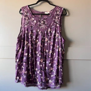Mason & Belle Sleeveless Blouse Women's Size 1X Purple Lace Floral Boho Peasant - Picture 1 of 10