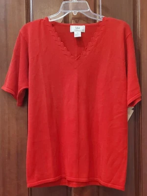 NUEVO CON ETIQUETAS - LISA INTERNATIONAL Rojo Manga Corta Zigzag Cuello en V Suéter Tejido Top - S/M? Foto 1 de 4