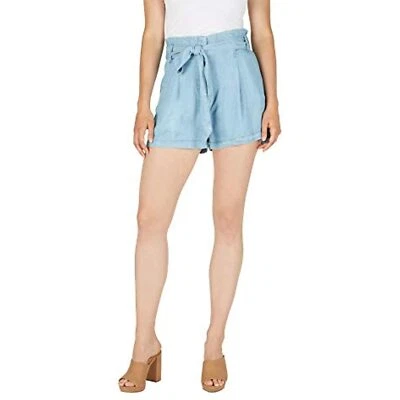 MSRP $59 Numero Bolsa de Papel Feminina Drapeada Tencel Denim Shorts Azul Tamanho Pequeno - Imagem 1 de 3