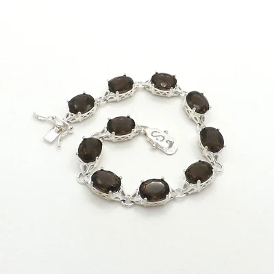 Brazalete Tenis Ross Simons Plata Esterlina Ovalado Cuarzo Ahumado Nuevo 24ctw Foto 1 de 4