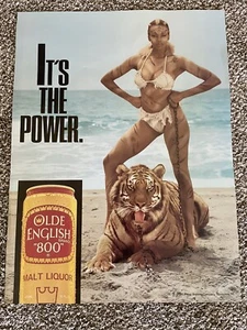 Olde English 800 Malt Liquor Poster Ad Girl Sexy Girl & Tiger 80’s Beer 22.5x17” - Picture 1 of 10