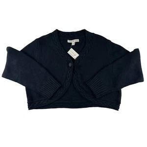 NWT Tommy Hilfiger Sweater Womans 2X Black Cropped Button Long Sleeve Office - Picture 1 of 11