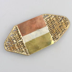 Vintage LARGE Abstract Brass Copper and Sterling Silver Brooch Woven - Picture 1 of 5