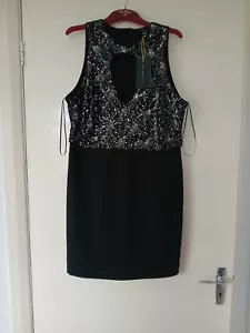 BNWT NEW LOOK PREMIUM SPARKLY SEQUIN BLACK & SILVER CHRISTMAS PARTY DRESS SZ 14 - Picture 1 of 14