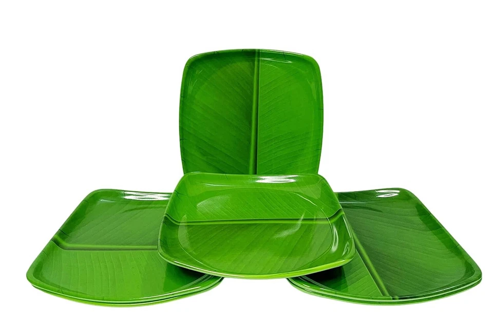 Banana Leaf South Indian Ice Cream Starters Serving Melamine Plate 7" Pack of 6 - Image 1 of 4